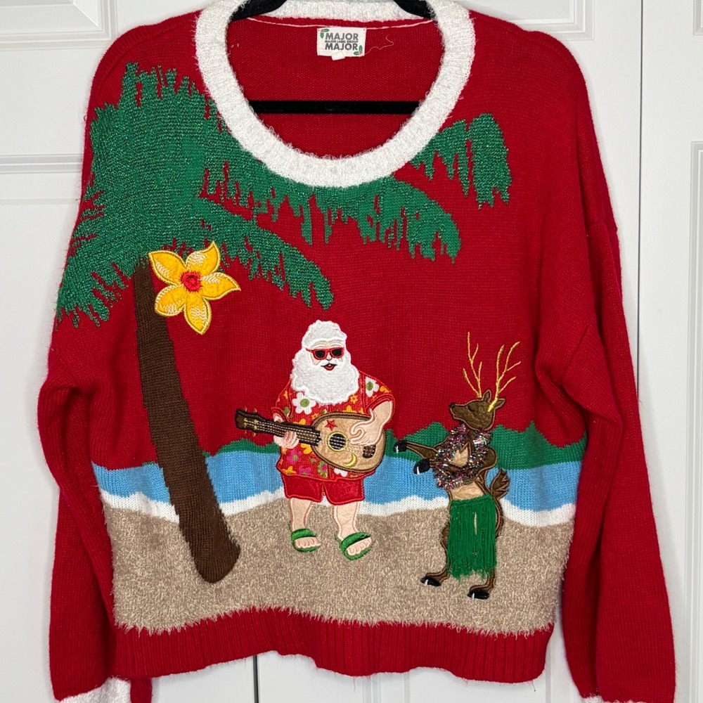 Major Label Group Santa Reindeer Hawaiian Christmas Sweater XL
